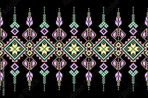 Cross stitch pattern concept showcasing traditional ethnic geometric pattern, Design for textile, background,carpet,wallpaper,clothing,wrapping,Batik,fabric,Vector illustration	

