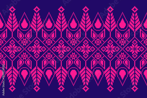 Cross stitch pattern concept showcasing traditional ethnic geometric pattern, Design for textile, background,carpet,wallpaper,clothing,wrapping,Batik,fabric,Vector illustration	
