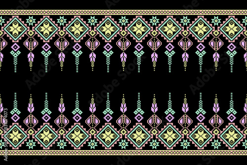 Cross stitch pattern concept showcasing traditional ethnic geometric pattern, Design for textile, background,carpet,wallpaper,clothing,wrapping,Batik,fabric,Vector illustration	
