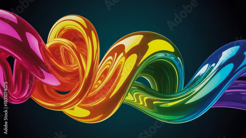 Vibrant rainbow swirl abstract background with glossy texture