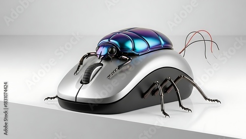 Bug computer mouse on white surface digital error