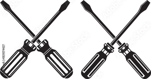 Two crossed screwdrivers silhouette