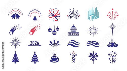 Festive Emblems of Celebration: A collection of various celebratory icons representing joyful events and milestones, capturing the spirit of festivities and moments of triumph. 