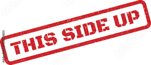 A grungy rectangular rubber stamp indicates proper orientation for shipping and handling parcels with care