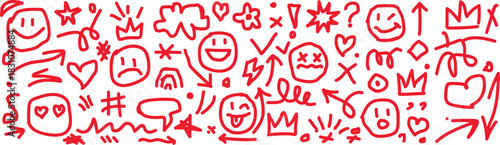 Smile brush hand drawn vector element set. Hand drawn smile brush elements for creative design. A collection of hand-drawn smile and brush stroke graphic elements perfect for adding a unique, artistic