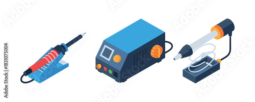 Soldering tools set: soldering iron, hot air gun, and station kit