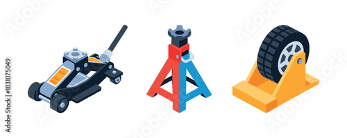 Hydraulic floor jack, jack stand, and wheel chock set for vehicle maintenance