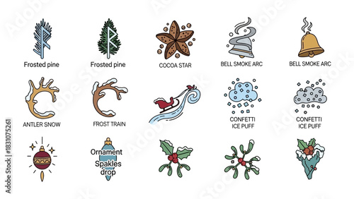 Festive Icon Collection: A curated collection of holiday icons and ornaments perfect for adding seasonal cheer to designs. 