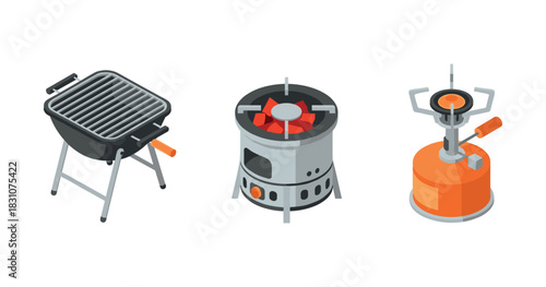 Portable grills and stoves for outdoor cooking: charcoal, gas, and propane equipment