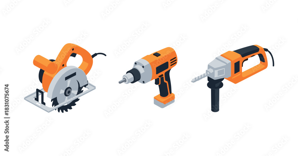 Fototapeta premium Set of electric power tools: circular saw, drill, impact wrench