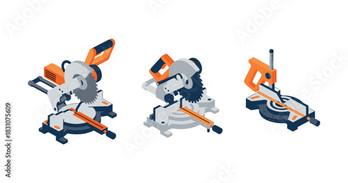 Isometric illustration of circular saw and hacksaw equipment