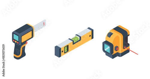 Digital infrared thermometer, bubble level, laser measure tools collection