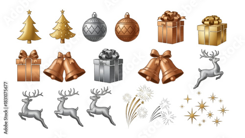 Festive Holiday Elements: A collection of meticulously crafted, festive elements, perfect for infusing joy and elegance into holiday-themed designs. This array includes detailed Christmas trees.