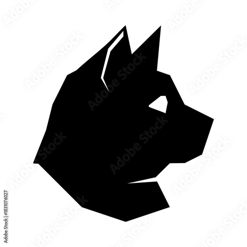 A minimalist vector logo graphic of a cat's face from the side
