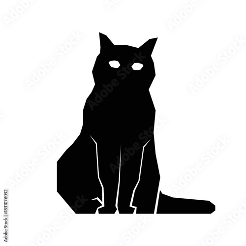 A vector graphic of a fluffy cat sitting and staring at the camera/POV