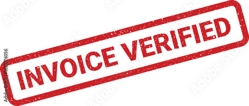 A rectangular textured stamp with the words invoice verified clearly printed, ideal for business document approval and financial transaction validation graphics