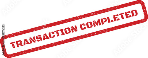 A red grunge effect rubber stamp marking a transaction as successfully finished and confirmed