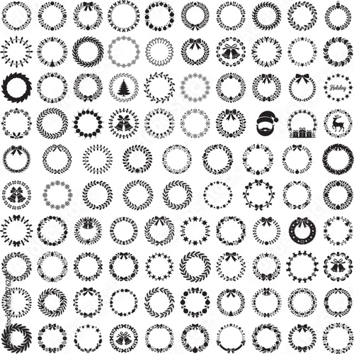 Circular holiday frame silhouette set in festive decoration poses