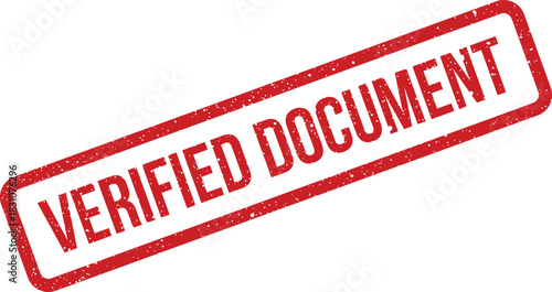 A red grunge rubber stamp is placed diagonally featuring textured VERIFIED and document text, essential for formal authentication processes