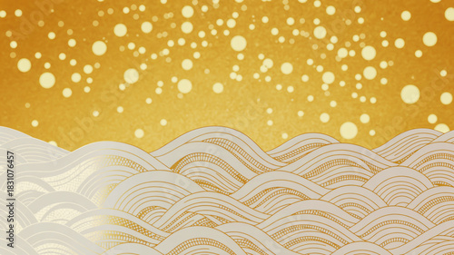 Golden wavy pattern with falling lights background