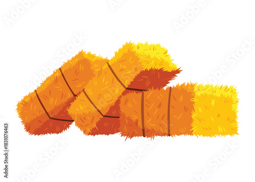 Golden color bale of hay. Bale of hay or straw isolated on white background. Flat dried haystack, farming haymow bale hayloft, agricultural rural haycock