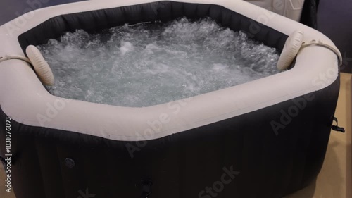 Water Jet Bubbles in Inflatable Hot Tub Home Spa Relax