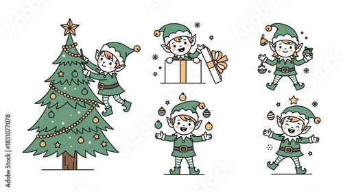Christmas Elf Characters: These charming cartoon elves are brimming with the holiday spirit, as they deck the halls with decorations. From trimming trees to unwrapping presents.