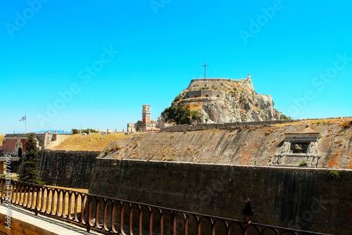 Walls of the Old Fortress Paleo Frourio. Kerkyra Sity, Corfu island, Greece.