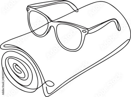 Continuous Line Art Illustration of Sunglasses on Beach Towel