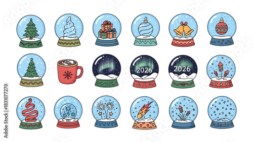 Whimsical Snow Globe Collection: An enchanting assortment of intricately designed snow globes, capturing a variety of festive scenes and winter wonders. 