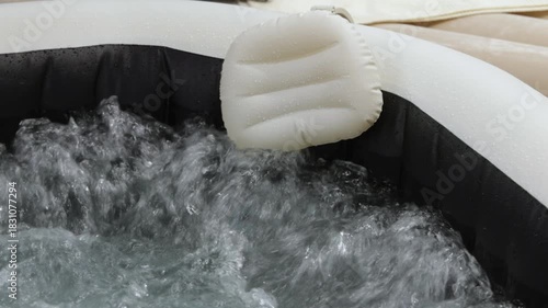 Close up Shot of Headrest Inflatable Hot Tub Water Home Spa