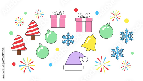 Festive Decorations: An array of delightful, colorful Christmas ornaments, capturing the joy and spirit of the holiday season, from elegant snowflake decorations to festive trees and presents.