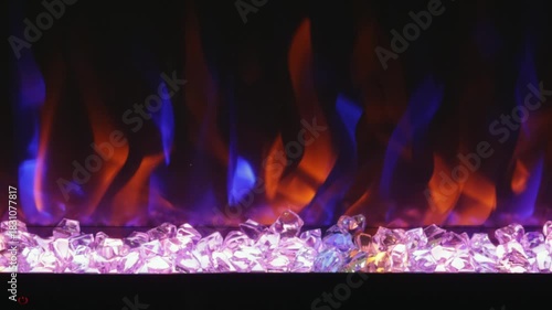 Blue and Yellow  Flames Effects Led Electric Fireplace With Crystal Cubes