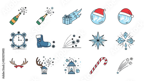 Festive Icons: A collection of meticulously crafted festive icons, each designed with precision and showcasing an array of celebratory elements, perfect for infusing any project with holiday cheer.