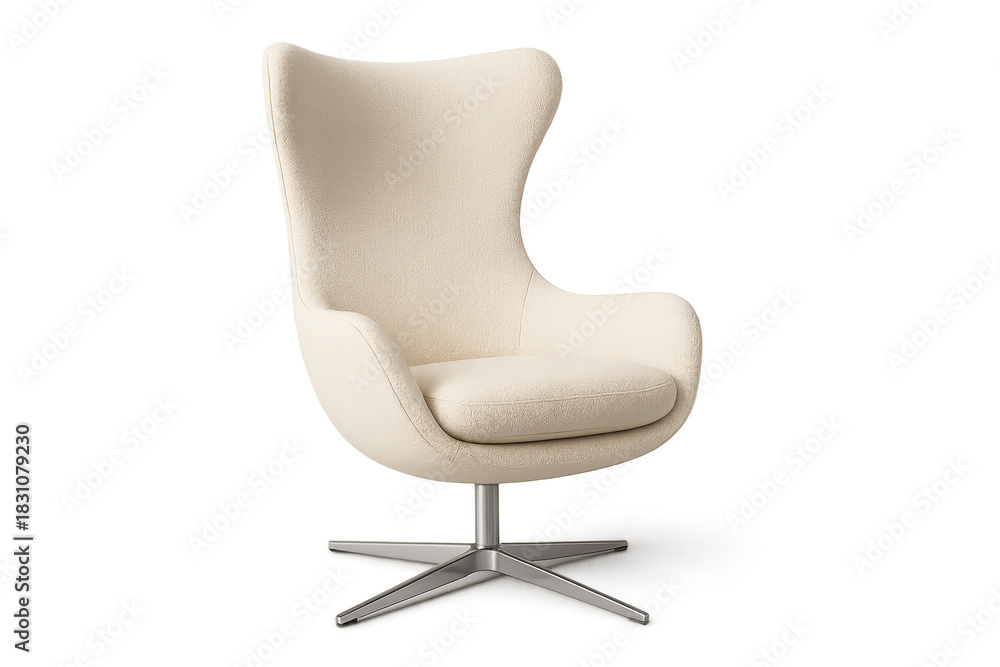 Naklejka premium Elegant cream modern armchair isolated on transparent background, contemporary design.