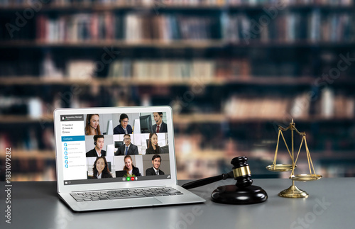 Canvas Print Business people on video conference for brisk virtual group meeting of corprate