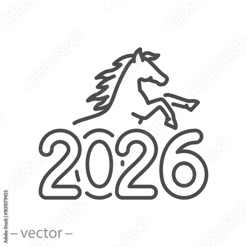 horse year, 2026, line art illustration