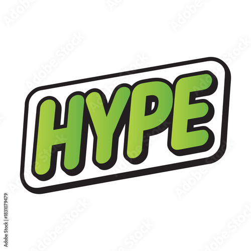 Vibrant green hype text logo with white outline