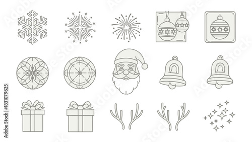 Christmas Icon Set: A delightful collection of festive icons. each designed to capture the essence of the holiday spirit. From delicate snowflakes to joyous Santa.