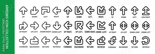 Arrows icon set with creative outline style vector illustration simple line design collection symbol
