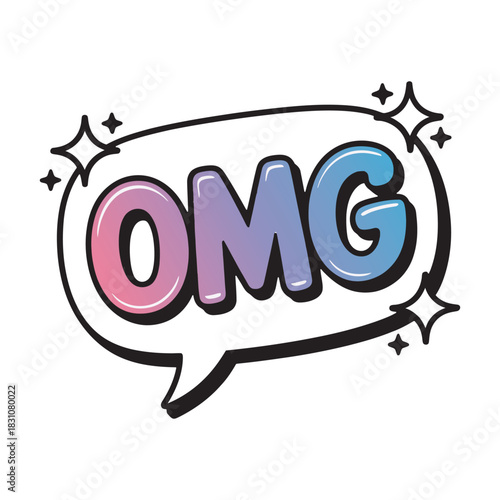 O m g speech bubble with sparkles