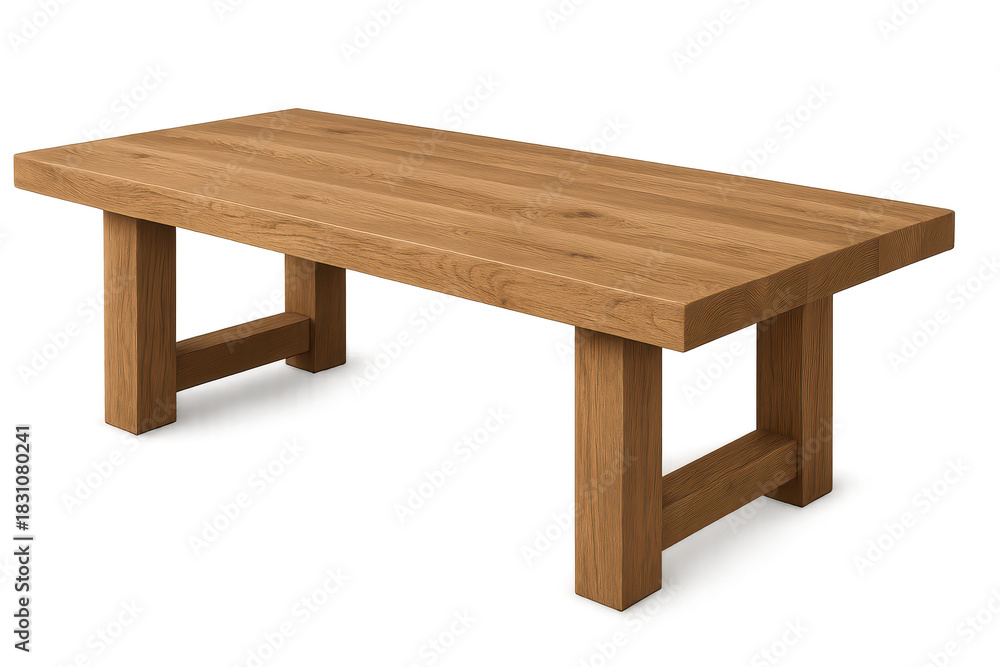 Fototapeta premium Robust solid oak wood bench isolated on transparent background for home decor.