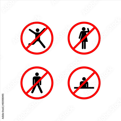 Set of four prohibition signs with human figures.
