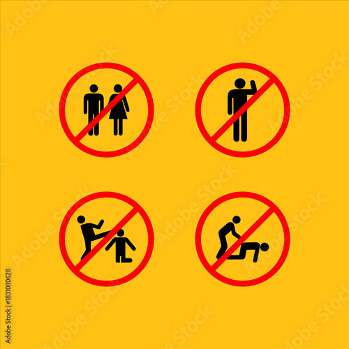 Four Warning Signs Showing Prohibited Actions And Behaviors.