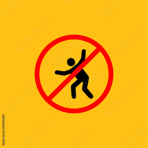 No dancing or silly walks prohibition sign icon.