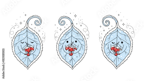 Whimsical Leaf Trio: Charming animated leaves with endearing expressions and delicate details showcase the beauty of nature and the artistry of creative design. 