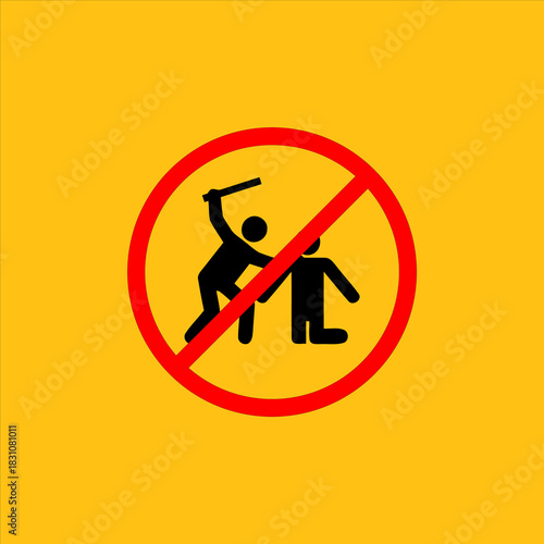 No Violence Symbol with Stick Figure Fight Illustration.