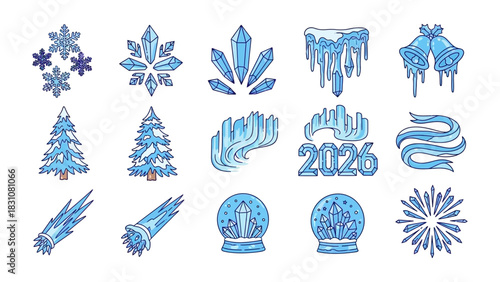 Icy Embellishments: Collection of winter-themed design elements, perfect for seasonal projects. The image showcases the cool, crisp beauty of the winter season.