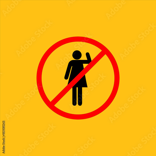 Prohibition sign with a woman silhouette inside a red circle and diagonal line.