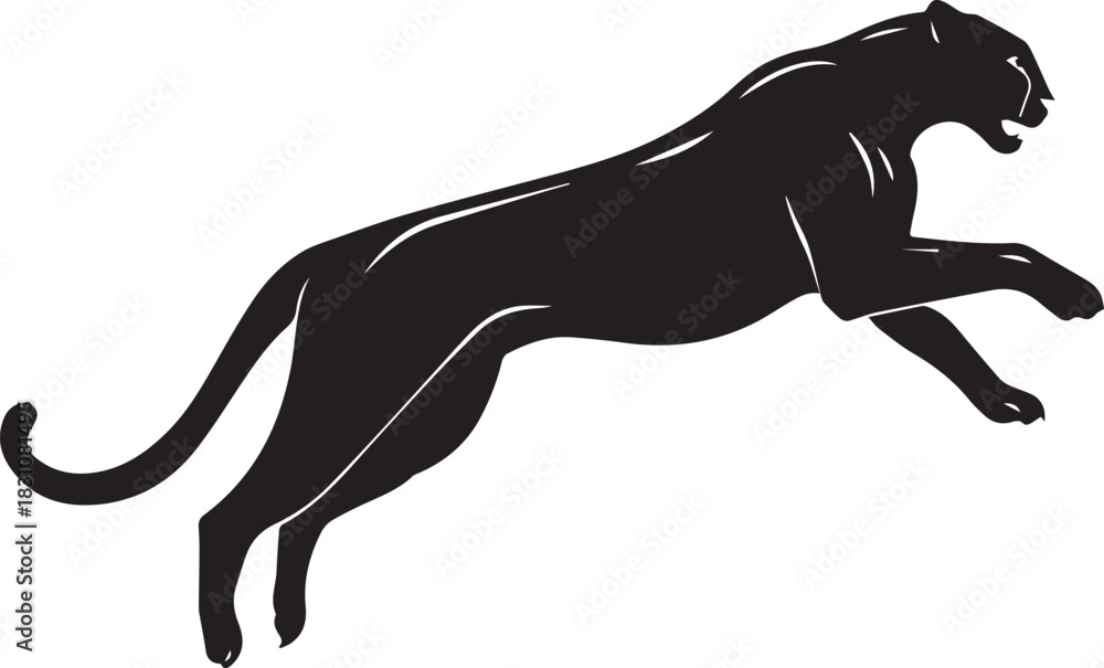 Obraz premium Running Cheetah Silhouette – Fast Leaping Wild Cat Vector Logo